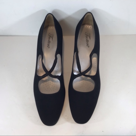 TROTTERS MADE IN BRAZIL VEGAN SUEDE CROSSOVER BLOCK HEEL PUMPS BLACK SZ 11 - Picture 4 of 9